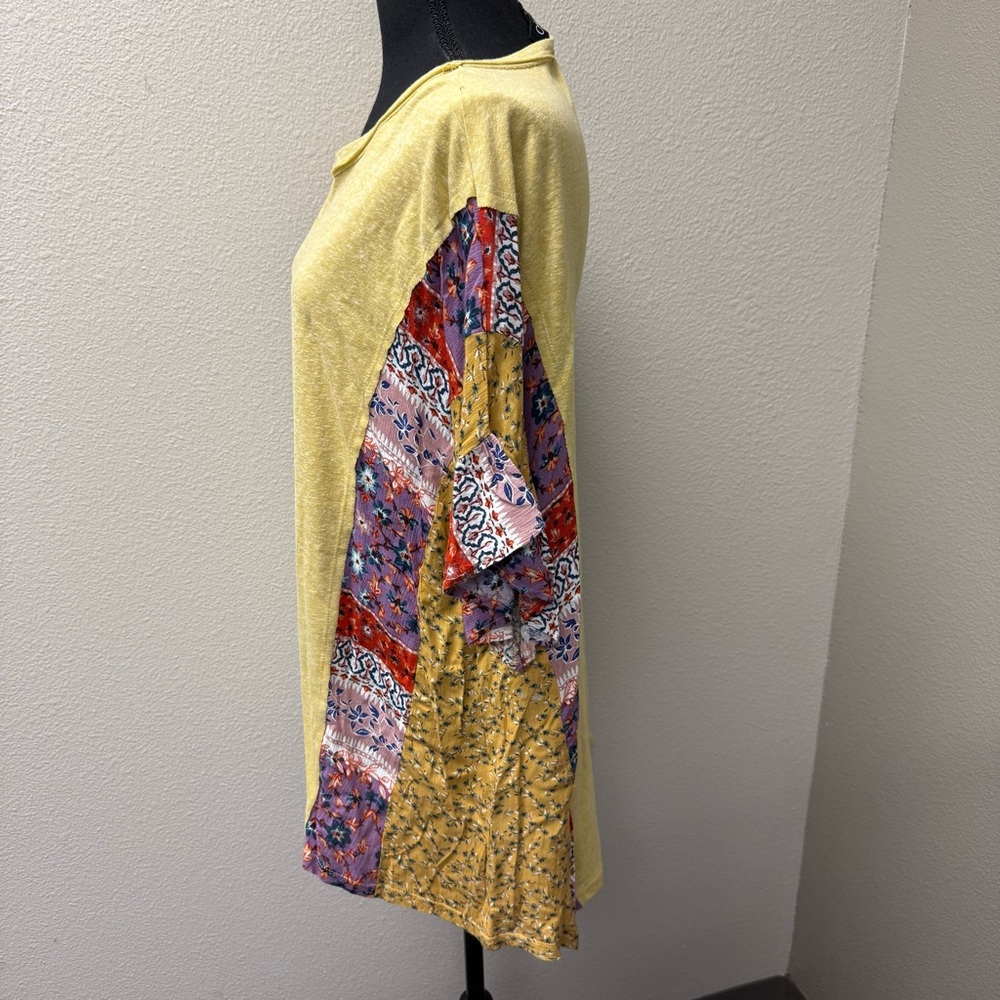 GiGiO Yellow Patchwork Floral Boho Top Ruffle Sleeve Lightweight Size L - Picture 5 of 11